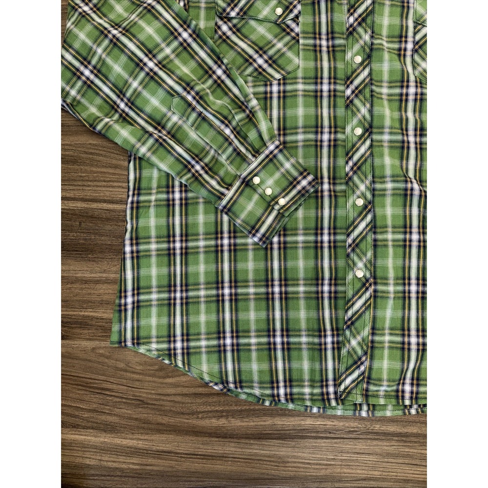 Vintage Wrangler Western Shirt Wrancher Plaid Green Pearl Snaps XL Mens - Picture 5 of 8